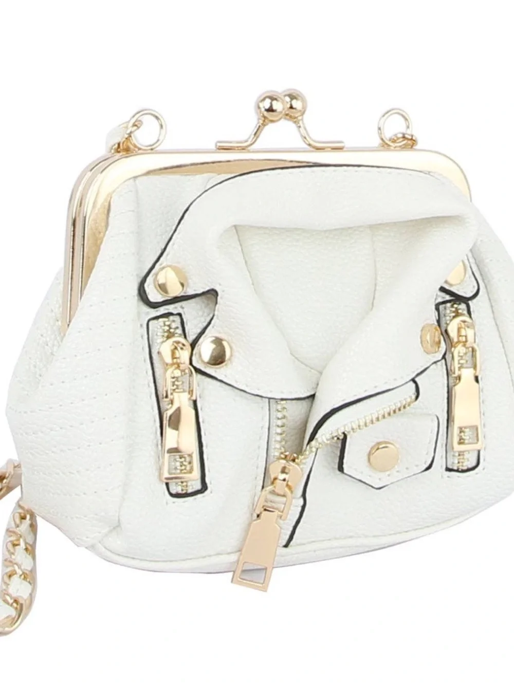 White Quilted Leatherette Mini Crossbody Bag with Gold Hardware - Picture 2 of 4